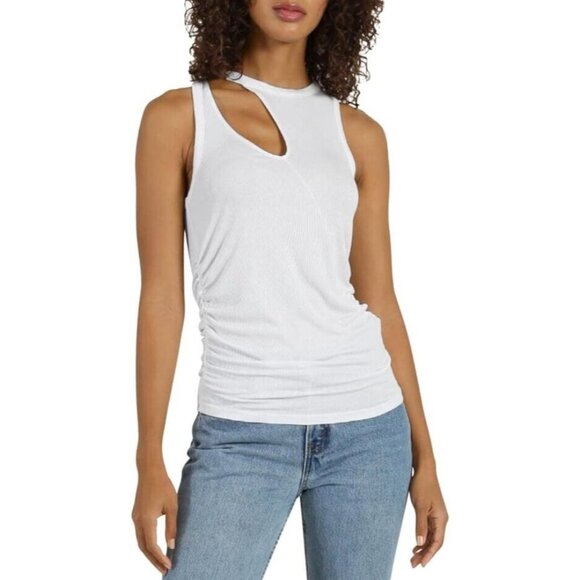 m:philanthropy Tops - m:philanthropy Marlin Cut Out Tank Womens S White Modal Stretch Ruched Sides
